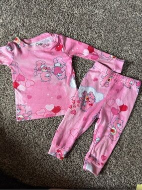 Care Bears Pink Heart Print Kids Pajama Set